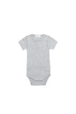 Organic Cotton Modal Darcy Rib Tee Bodysuit - Light Grey Marle