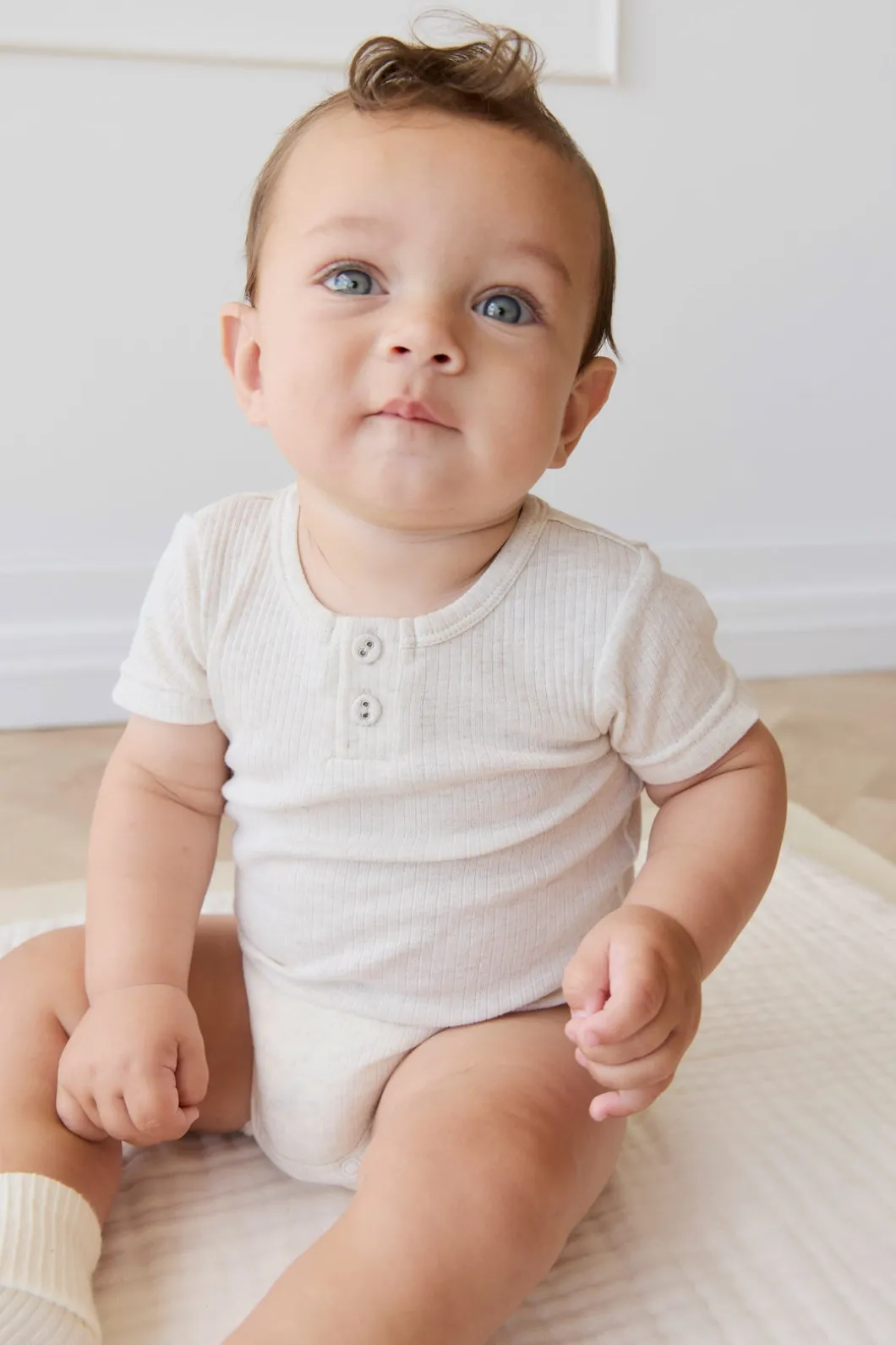 Organic Cotton Modal Darcy Rib Tee Bodysuit - Oatmeal Marle