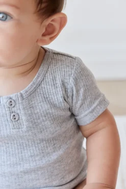 Organic Cotton Modal Darcy Rib Tee Bodysuit - Light Grey Marle