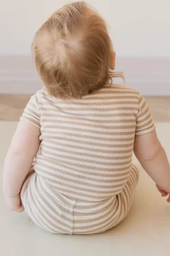 Organic Cotton Modal Darcy Rib Tee Bodysuit - Narrow Stripe Baker/Cloud