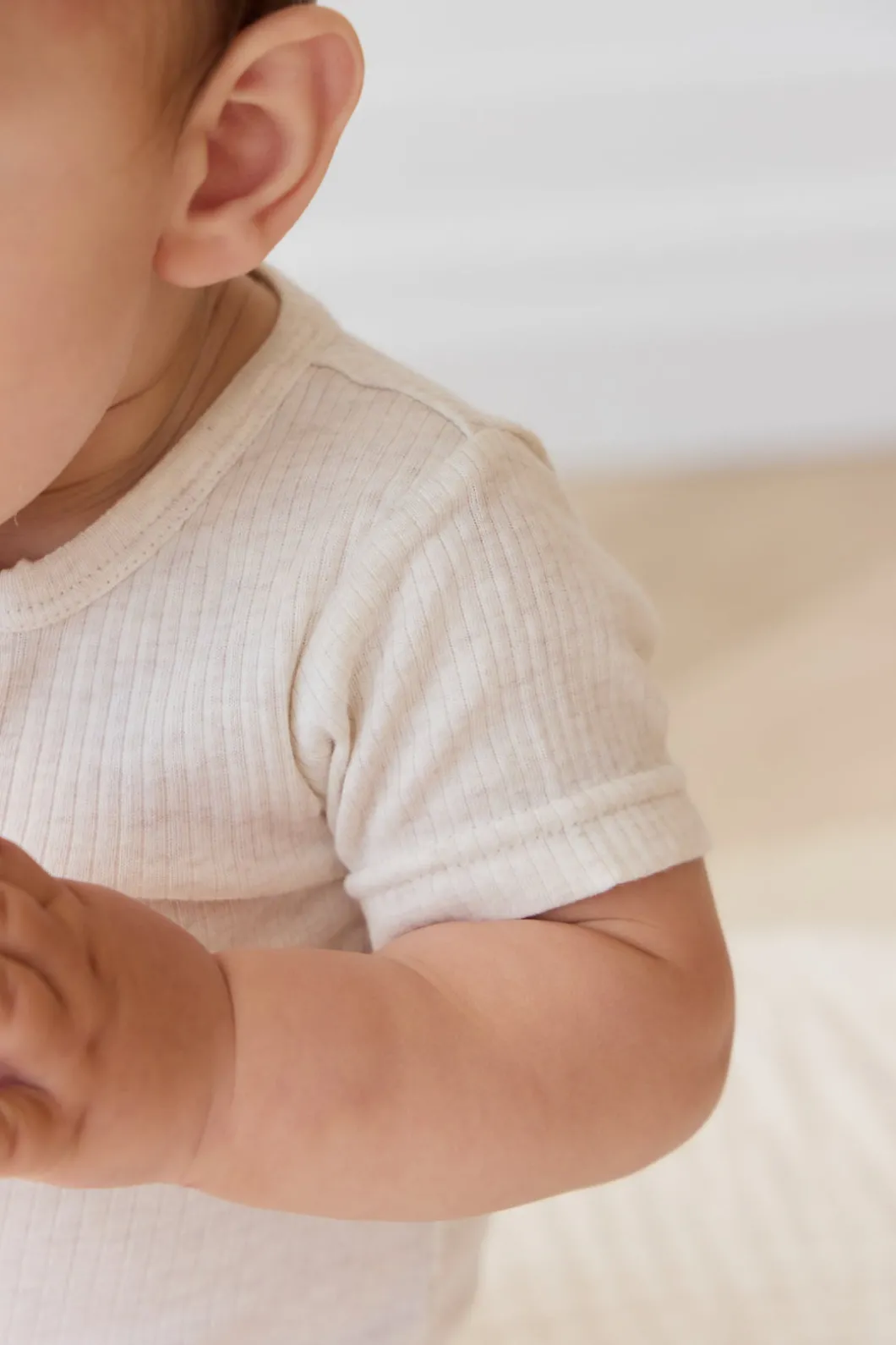 Organic Cotton Modal Darcy Rib Tee Bodysuit - Oatmeal Marle