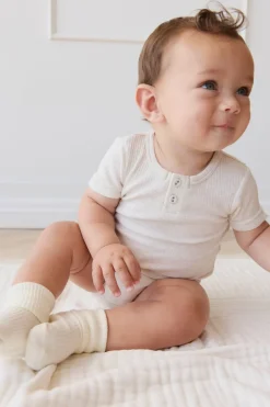 Organic Cotton Modal Darcy Rib Tee Bodysuit - Oatmeal Marle