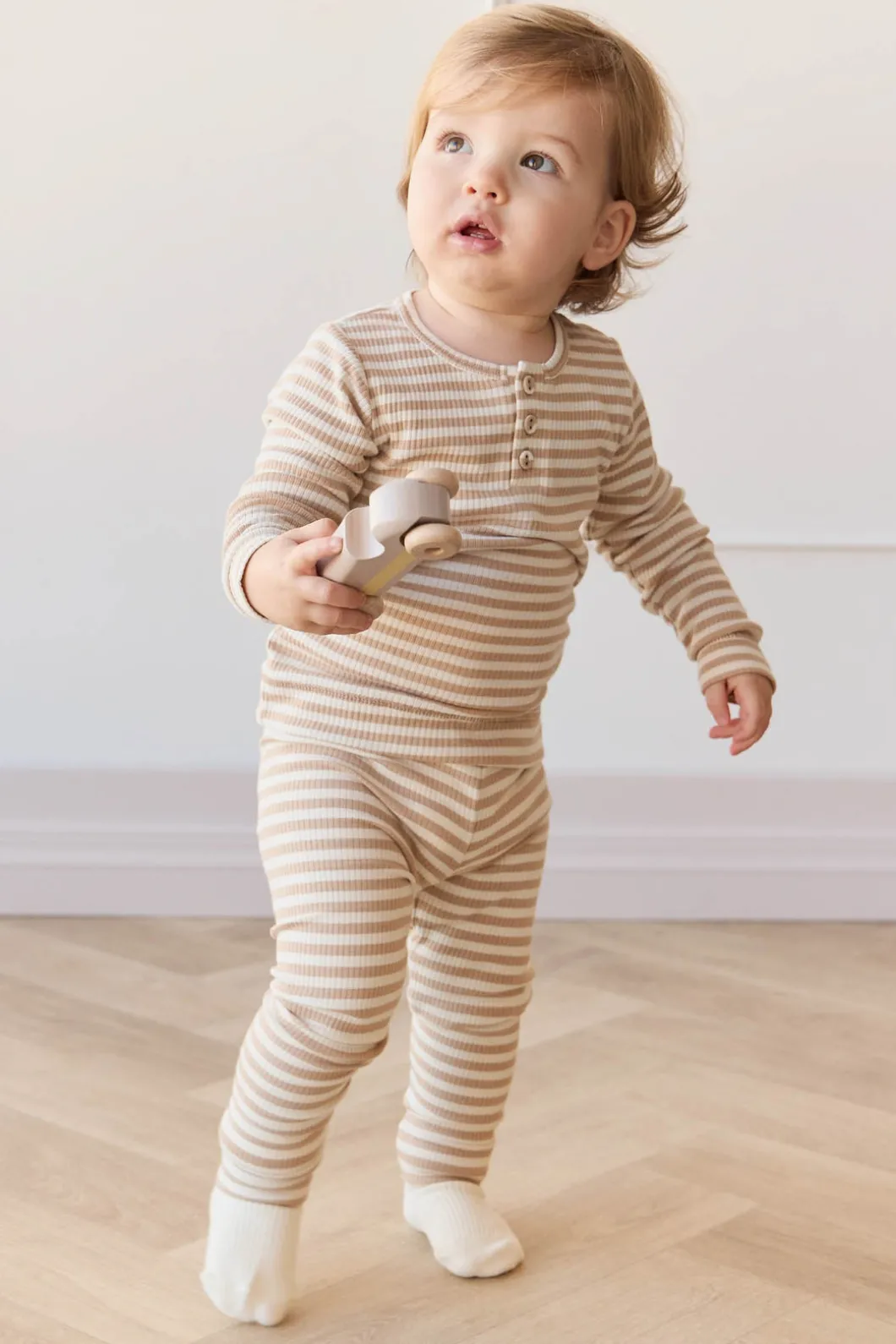 Organic Cotton Modal Everyday Legging - Narrow Stripe Baker/Cloud