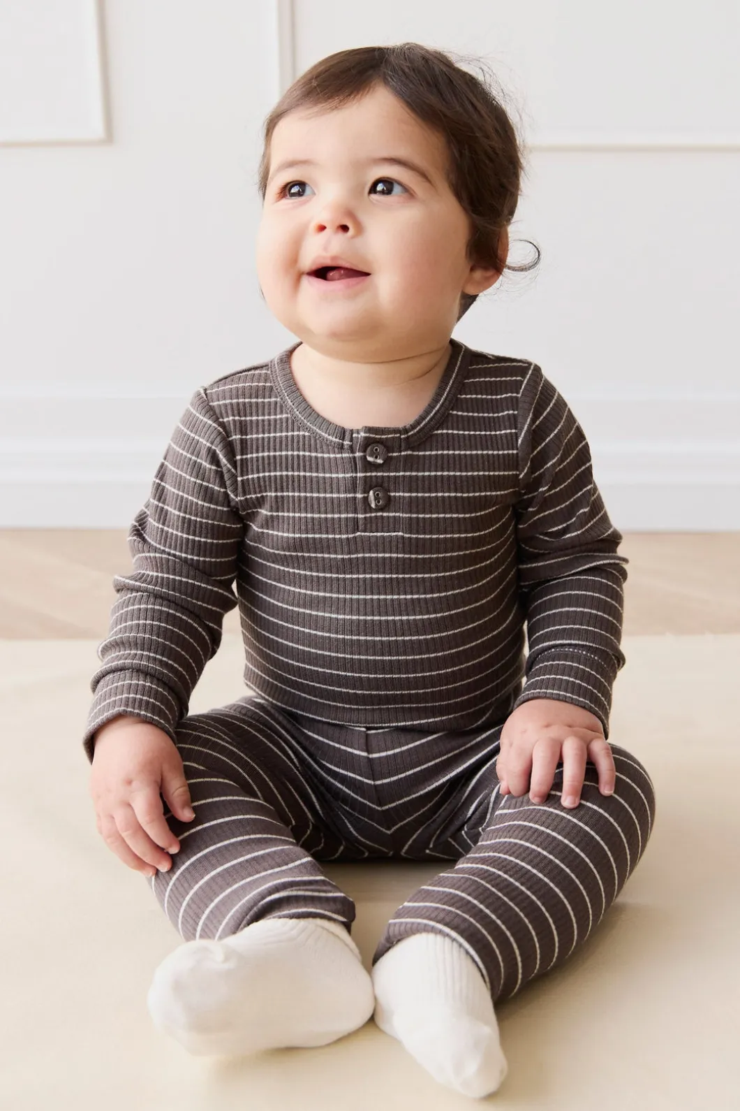 Organic Cotton Modal Everyday Legging - Daily Stripe Wolf/Cloud