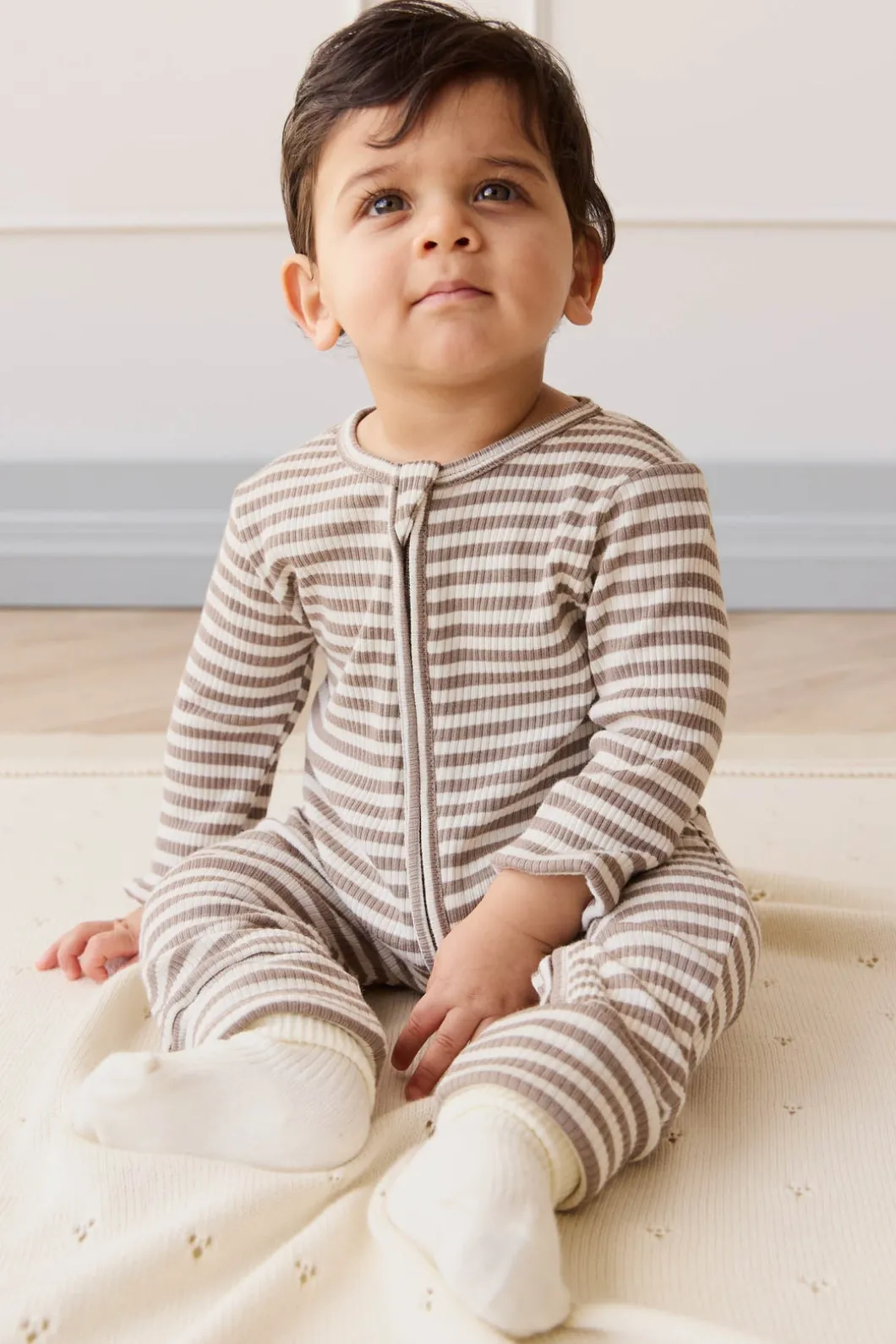 Organic Cotton Modal Gracelyn Onepiece - Narrow Stripe Tweed/Cloud