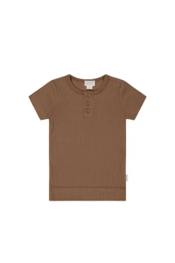 Organic Cotton Modal Henley Tee - Hojicha