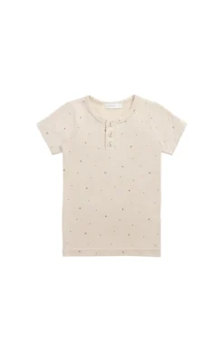 Organic Cotton Modal Henley Tee - Milky Way Buff