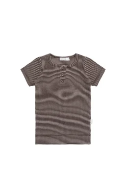 Organic Cotton Modal Henley Tee - Little Stripe Earth/Cloud