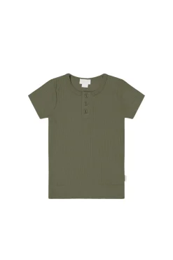 Organic Cotton Modal Henley Tee - Sicilian Olive