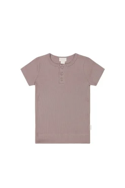 Organic Cotton Modal Henley Tee - Mauve Shadow