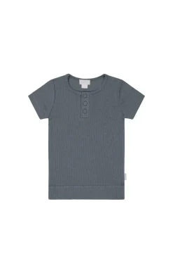 Organic Cotton Modal Henley Tee - Smoke