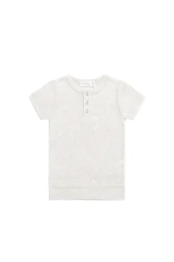 Organic Cotton Modal Henley Tee - Oatmeal Marle