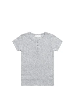 Organic Cotton Modal Henley Tee - Light Grey Marle