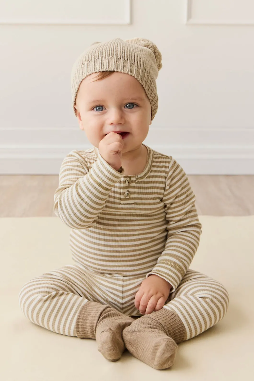 Organic Cotton Modal Legging - Narrow Stripe Balm/Cloud