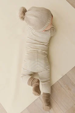 Organic Cotton Modal Legging - Narrow Stripe Balm/Cloud