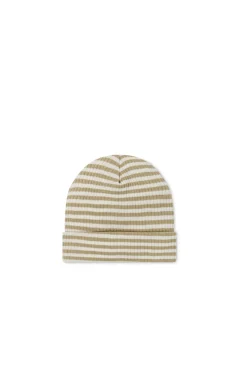 Organic Cotton Modal Lennon Beanie - Narrow Stripe Balm/Cloud