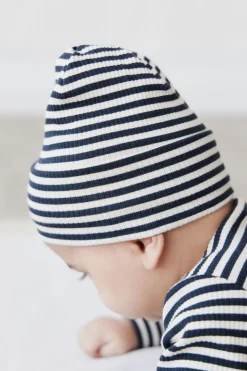 Organic Cotton Modal Lennon Beanie - Narrow Stripe Constellation/Soft Clay