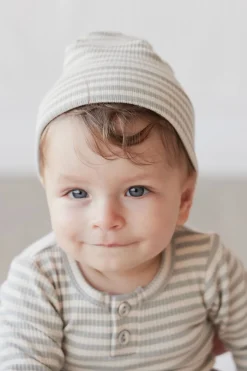 Organic Cotton Modal Lennon Beanie - Narrow Stripe Willow/Soft Clay