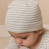 Organic Cotton Modal Lennon Beanie - Narrow Stripe Moss/Cloud