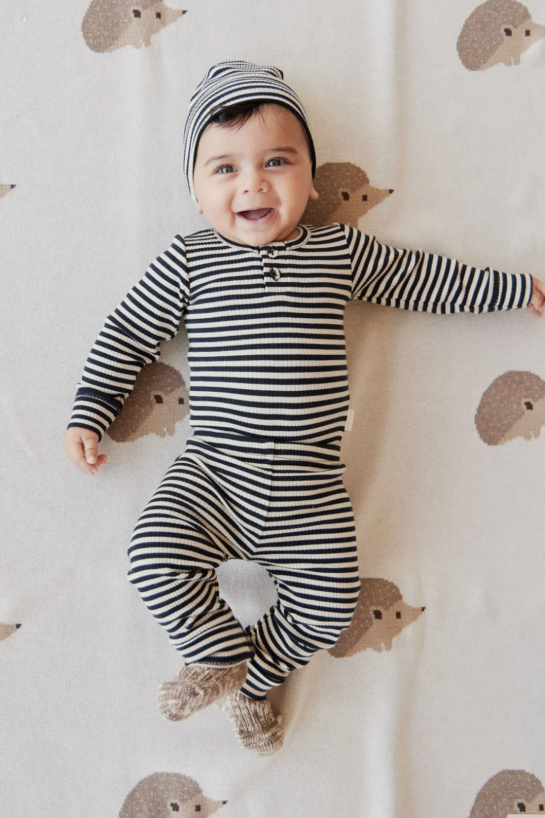 Organic Cotton Modal Lennon Beanie - Narrow Stripe Constellation/Soft Clay