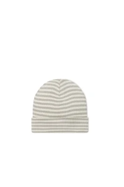 Organic Cotton Modal Lennon Beanie - Narrow Stripe Moss/Cloud