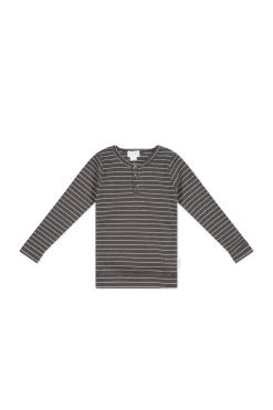 Organic Cotton Modal Long Sleeve Henley - Daily Stripe Wolf/Cloud