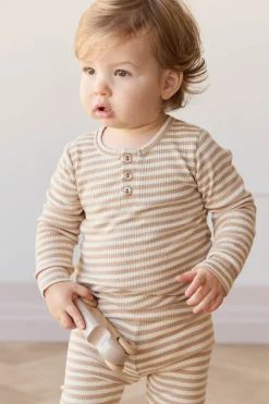 Organic Cotton Modal Long Sleeve Henley - Narrow Stripe Baker/Cloud