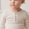 Organic Cotton Modal Long Sleeve Henley - Oatmeal Marle
