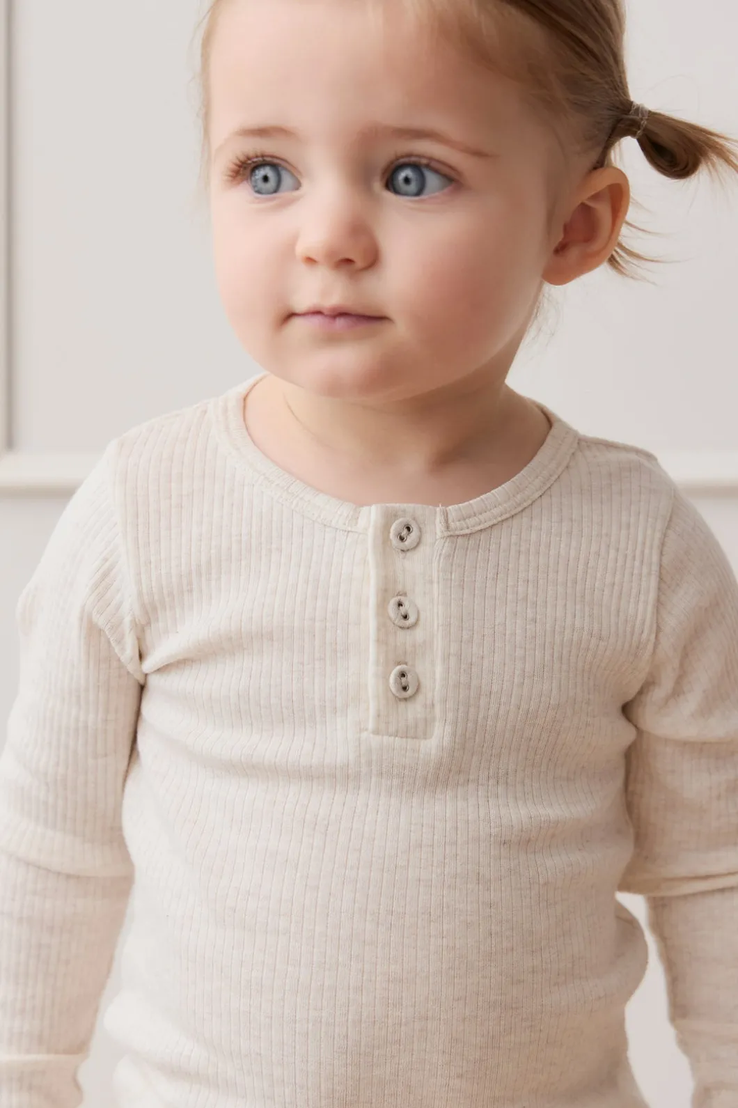 Organic Cotton Modal Long Sleeve Henley - Oatmeal Marle