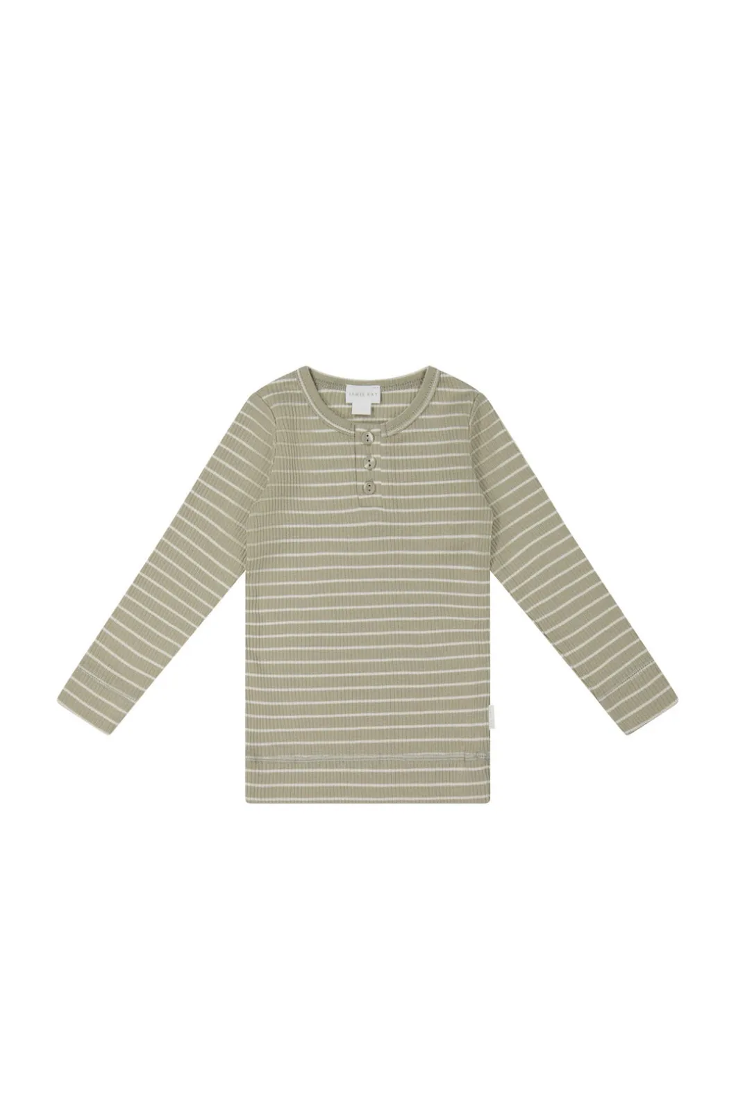 Organic Cotton Modal Long Sleeve Henley - Cashew/Cloud Stripe