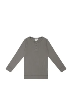 Organic Cotton Modal Long Sleeve Henley - Cobblestone