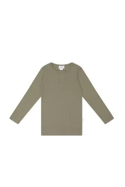 Organic Cotton Modal Long Sleeve Henley - Sepia