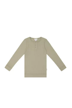 Organic Cotton Modal Long Sleeve Henley - Cashew