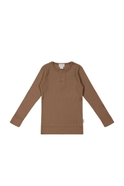 Organic Cotton Modal Long Sleeve Henley - Hojicha