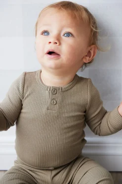 Organic Cotton Modal Long Sleeve Bodysuit - Oak