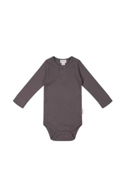 Organic Cotton Modal Long Sleeve Bodysuit - Carob