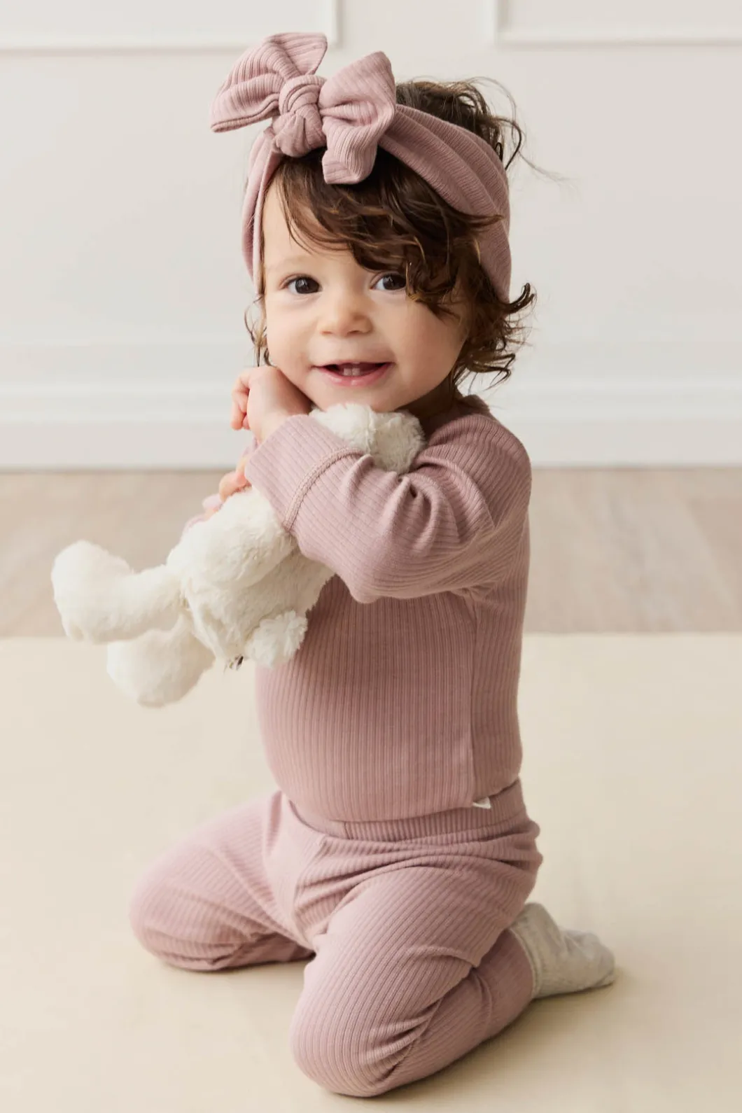 Organic Cotton Modal Long Sleeve Bodysuit - Mauve Shadow