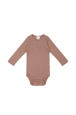 Organic Cotton Modal Long Sleeve Bodysuit - Powder