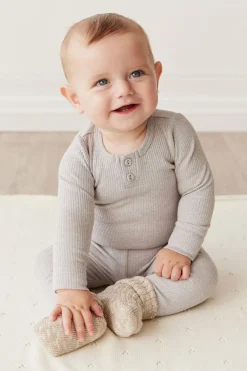 Organic Cotton Modal Long Sleeve Bodysuit - Icicle Marle