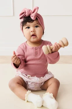 Organic Cotton Modal Long Sleeve Bodysuit - Rose Garden