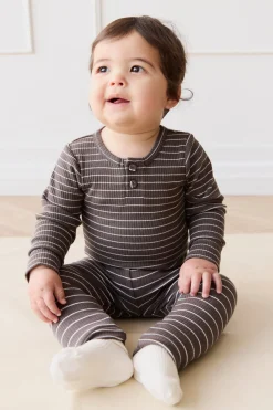 Organic Cotton Modal Long Sleeve Bodysuit - Daily Stripe Wolf/Cloud