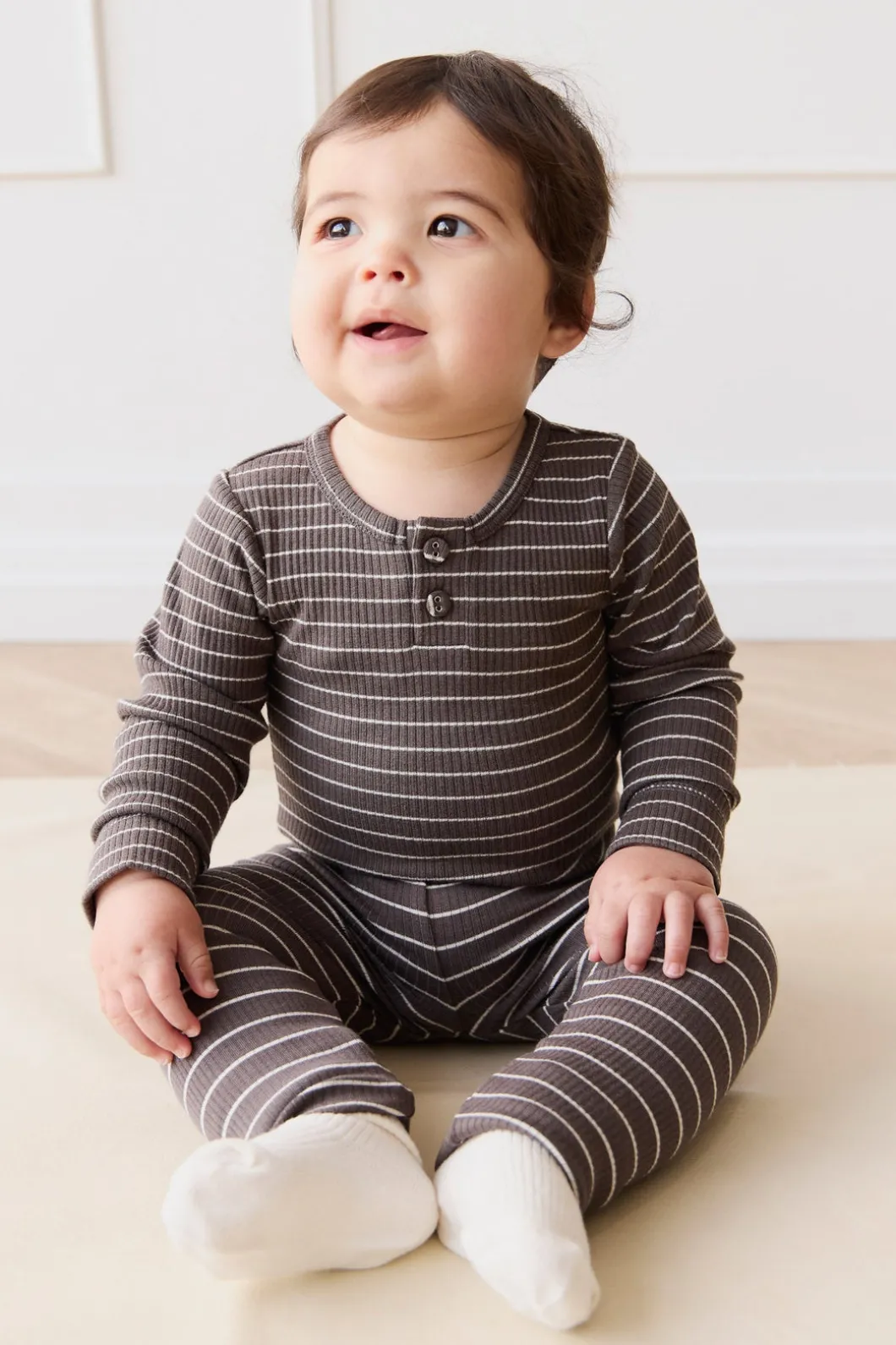 Organic Cotton Modal Long Sleeve Bodysuit - Daily Stripe Wolf/Cloud