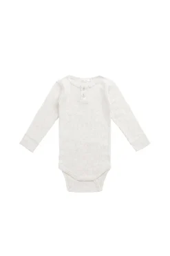 Organic Cotton Modal Long Sleeve Bodysuit - Oatmeal Marle