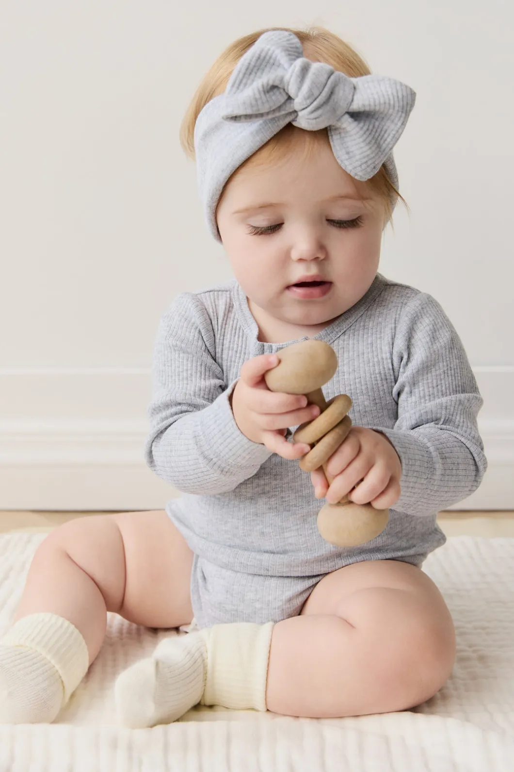 Organic Cotton Modal Long Sleeve Bodysuit - Light Grey Marle