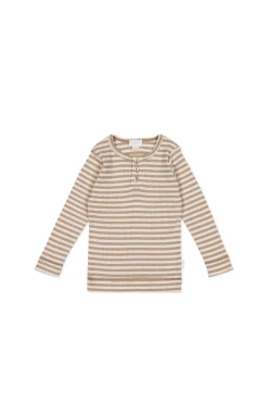 Organic Cotton Modal Long Sleeve Henley  - Narrow Stripe Baker/Cloud