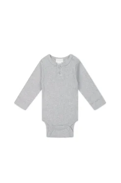 Organic Cotton Modal Long Sleeve Bodysuit - Icicle Marle