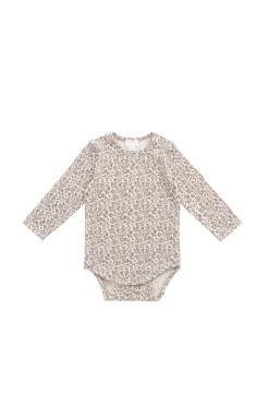 Organic Cotton Modal Long Sleeve Bodysuit - Amber Eggnog