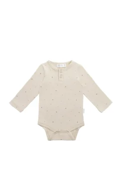 Organic Cotton Modal Long Sleeve Bodysuit - Milky Way Buff