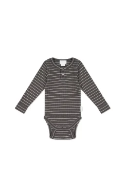 Organic Cotton Modal Long Sleeve Bodysuit - Daily Stripe Wolf/Cloud