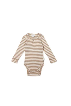 Organic Cotton Modal Long Sleeve Bodysuit - Narrow Stripe Baker/Cloud